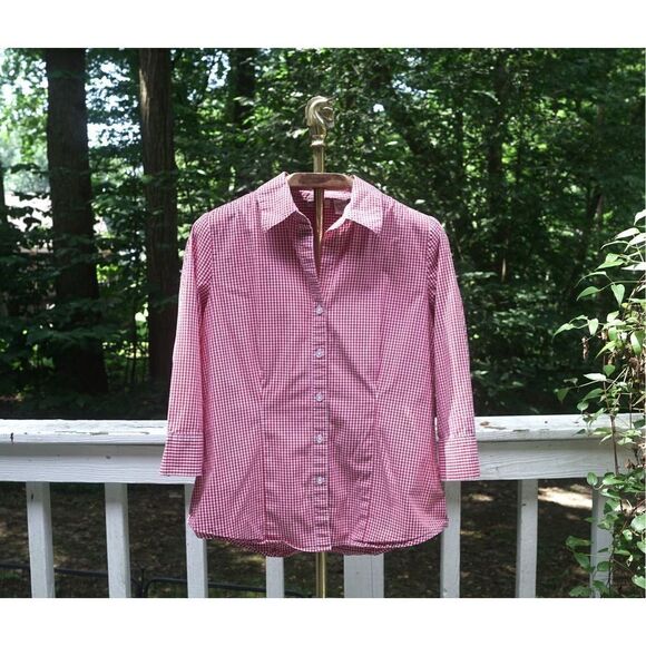Kim Rodgers Red White Gingham Button Up Blouse - Picture 1 of 6